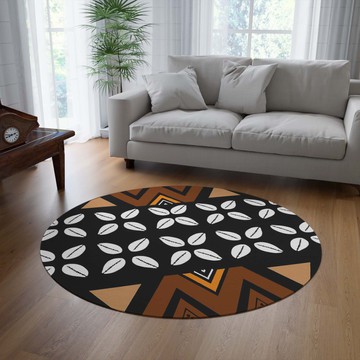 Tribal Cowrie Living Room Round Rug Unique Carpet Design (LARGER SIZES AVAILABLE)
