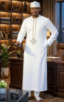 Men's Yoruba Traditional Ensemble  All White with Fila Cap