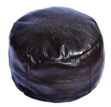 Grand pouf en vrai cuir Naturel Noir