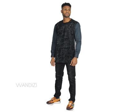 Lightly Patterned Black Suit, African Men Clothing, African Men Wedding Clothing