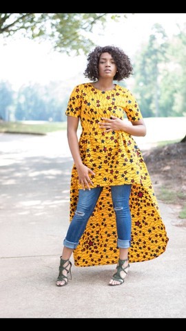 African Print Ankara Yellow Multicolor High Low Cotton Blouse