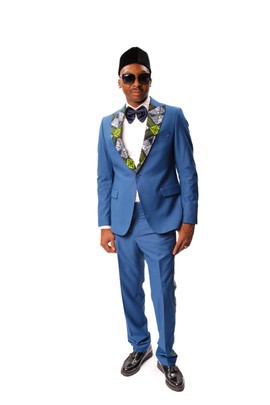 Cobalt Blue Suit with a touch of Ankara, African Print Suit, African Clothing