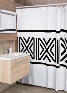 White Shower Curtain with Black Zigzag Pattern Chic Decor (MORE SIZES AVAILABLE)