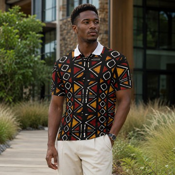Heritage Mudcloth Print Men's Heavyweight Polyester Polo Shirt | Afrocentric Clothing | Bynelo