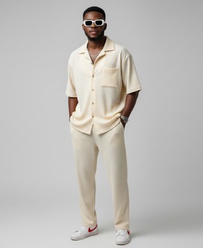 Cuban Collar Co-ord Set | Men's Textured Resort Shirt &amp; Trousers