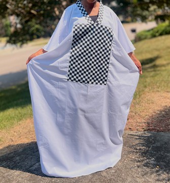 White and Black Checkerboard Print V-neck Oversized Maxi Kaftan Dress