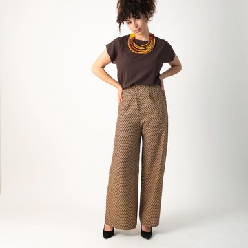 Pantalon en wax marron et beige