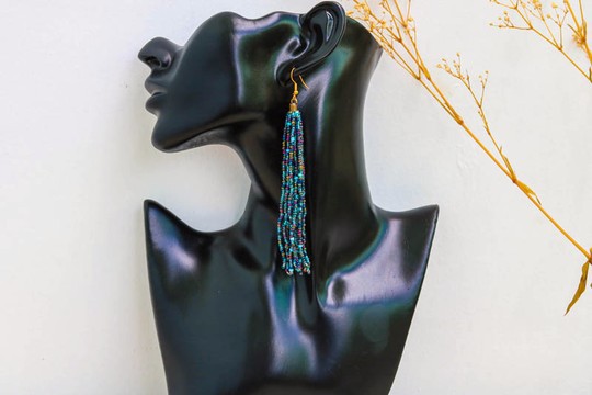 African Beaded earrings, Beaded Fringe earrings, Elegant earrings, Tribal earrings, Boho earrings