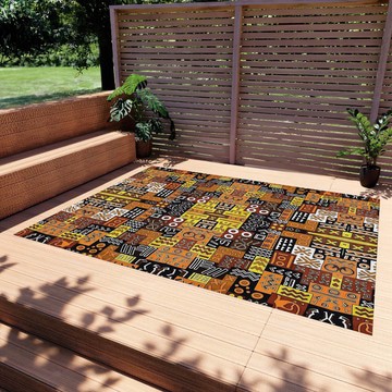 Orange and Black Outdoor Rug African Design Carpet | Elegant (LARGER SIZES AVAILABLE)
