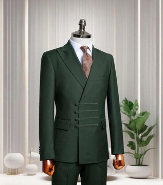 Green Double-Breasted Suit | Designer Frogged Closure 2-Piece Suit