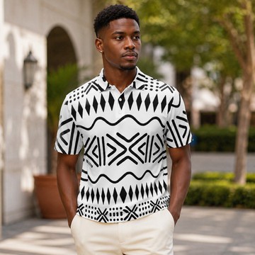 Afro Geometric Print Men's Heavyweight Polyester Polo Shirt | Geometric Print Apparel | Bynelo