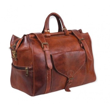 Handmade genuine leather travel bag with shoe compartment - Large weekend bag