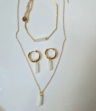 Parures Jade blanche 🤍 collier, bracelet et boucles d'oreilles/ en pierre naturelle / Madagascar