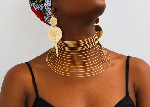 African Brass necklace with matching earring,, Choker Necklace, Christmas gift for her, Moms gift