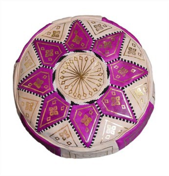Grand pouf en vrai cuir Naturel Mauve