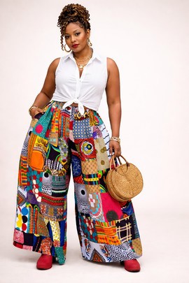 Pantalon oversize patchwork wax ankara