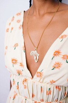 Gold tree african map necklace