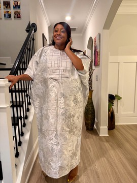Embroidered White Brocade Maxi Dress: African Bubu Boubou Gown