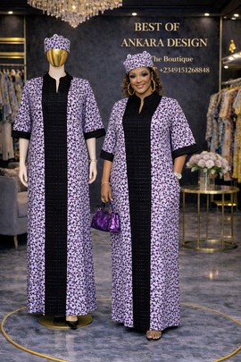 Purple Ankara Bubu Maxi Dress with hair tie