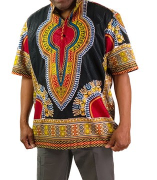Chemise boutonnée à col noir Ankara Dashiki pour hommes imprimé africain