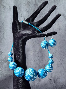 YEMOJA NDOP TURQUOISE earrings in WAX fabric-loincloth beads and 925 silver