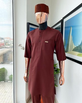 A cinnamon brown, 3/4 sleeve kaftan, Swarovski buttons flap &amp; spiral bonding embroidery kaftan
