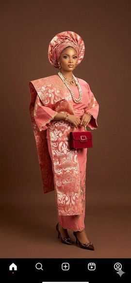 Elegant Coral Aso Oke Iro and Buba Ensemble