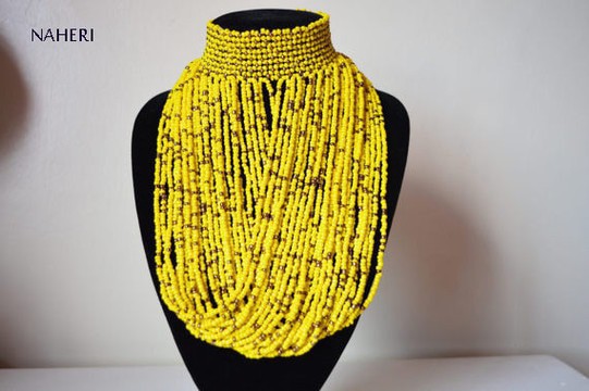 African Maasai Beaded Choker Necklace | African tribal Necklace | Yellow Necklace