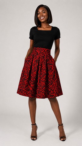 Short red and black wax print skirt