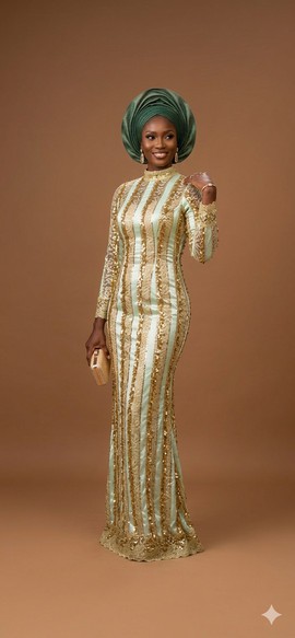 Robe rayée ornée de broderies