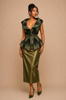 Ankara Peplum Top &amp; Pencil Skirt Set – Elegant African Two-Piece Outfit for Women