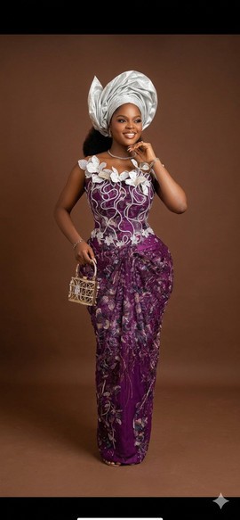 Robe corset à fleurs 3D violette royale et argentée