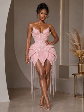 Robe d’anniversaire perlée, robe de luxe pour after-party, robe perlée courte