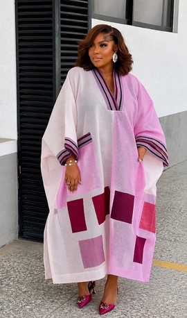 Luxury Pink African Kaftan Dress | Elegant Mesh Boubou Gown | Modern African