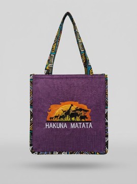 Handcrafted "HAKUNA MATATA" Patchwork Map Tote Bag – Premium African Print Canvas Souvenir Bag