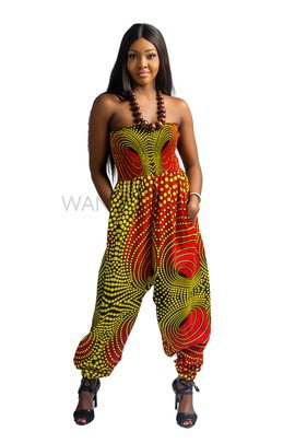 Smocked African Print Harem Jumpsuit, Ankara drp crotch Jumpsuit, Jumpsuit