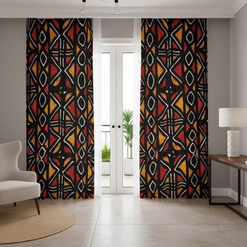 Bogolan Blackout Curtains Print African Pattern (Two Piece) LARGER SIZES AVAILABLE