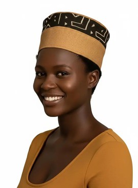 authentic mudcloth kufi hat black and mustard