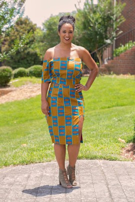 Ankara Off-Shoulder Midi  Dress