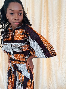 Two-piece African outfit in wax - Wax shirt - matching wrap skirt to tie