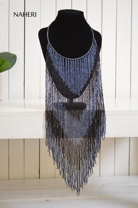 African Beaded Fringe Necklace | Handmade jewelry | Romantic tribal Necklace