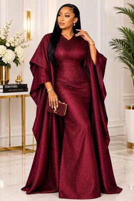 Robe Boubou en damas/brocart africain bordeaux | Bubu nigérian de luxe | Élégant caftan