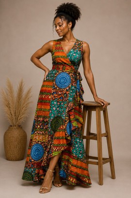 Patchwork wrap maxi dress