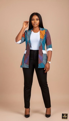 Ankara Print Blazer &amp; Black Pants