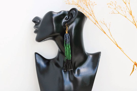 African Beaded earrings, Beaded Fringe earrings, Elegant earrings, Tribal earrings, Boho earrings