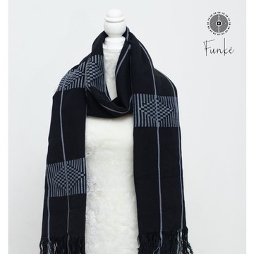 Turban, shawl, black and gray scarf