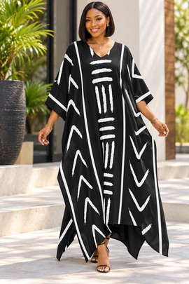 Robe midi à col en V et manches courtes pour femme en imprimé africain | Robe midi en imprimé africain | Bynelo
