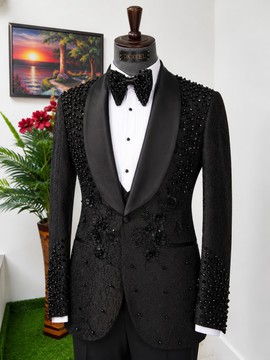 Midnight Noir Floral Crystal Tuxedo suit