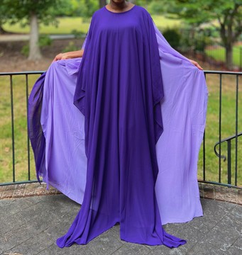 Purple Monochromatic Two-tone Sheer Chiffon Maxi Layered Kaftan Dress