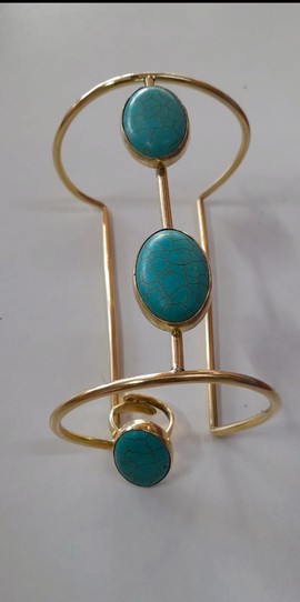 Matching jewelry, handmade jewelry, brass bracelet, brass ring, turquoise stone jewelry.